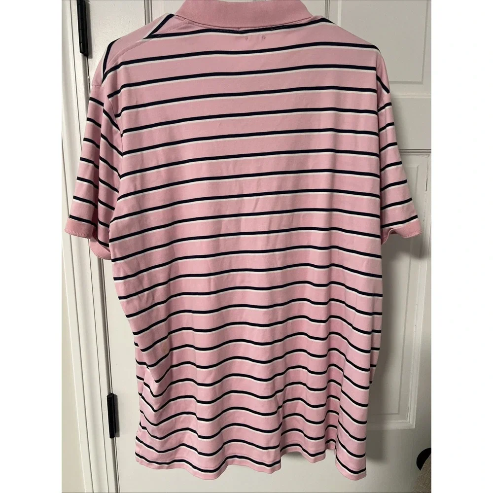 Ralph Lauren Polo Golf Shirt Mens XL Pink Striped Black Classic Fit Small Stain